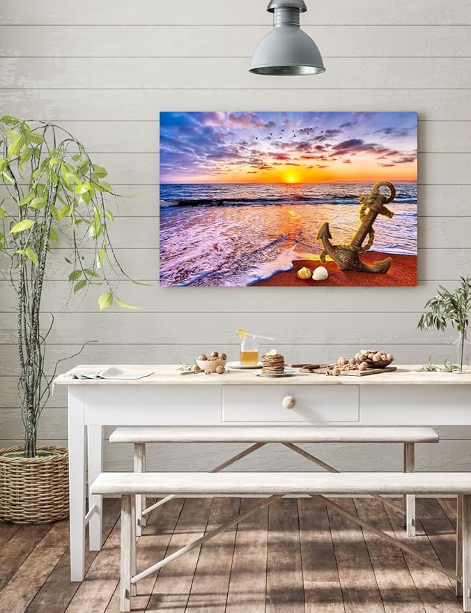 IPIC - "Anchored in Time Personalized Canvas Wall Art, Custom Beach Sunset Canvas Print with Name and Date, A Personalized Gift for Couple, Wedding, or Anniversary, Coastal Home Decor
