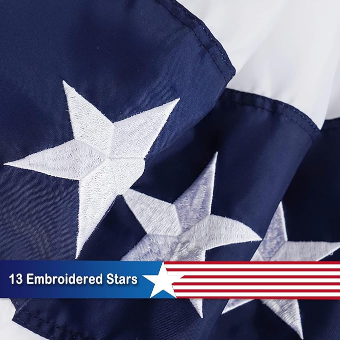 SYII Bunting Flag 2x4 Feet Outdoor (2 PCS), Embroidery Stars American US Bunting Flags with 3 Brass Grommets, Patriotic Half Fan Banner for Fourth of July Decor, 4th of july Decorations Outdoor