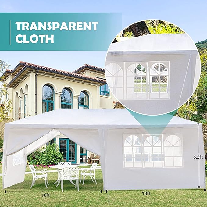 Party Tent, Tents for Parties, Outdoor Wedding Birthday Event Tent Patio Gazebo Carport Canopy Shade, Canopy with Removable Sidewalls & Transparent Window (10'x20'/6 Sidewalls White)