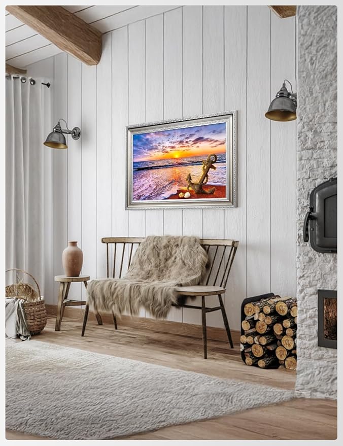 IPIC - "Anchored in Time Personalized Wall Art with Name and Date, Custom Beach Sunset Canvas Print with Solid Wood Frame, A Personalized Gift for Couple, Wedding, or Anniversary