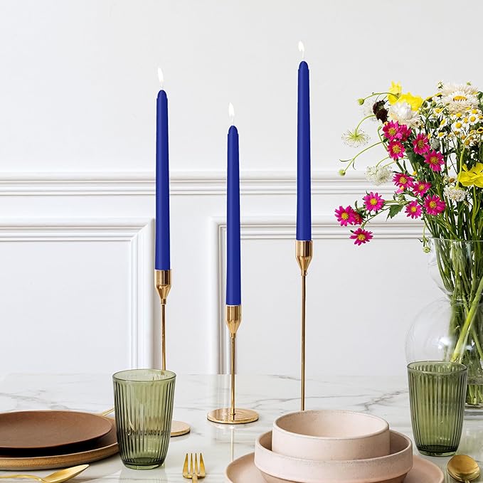 30 Pack Blue Taper Candles - Taper Candles 10 Inch Dripless, Smokeless & Unscented - 8 Hours Long Burning - Ideal for Weddings, Dinner Parties, and Home Decor