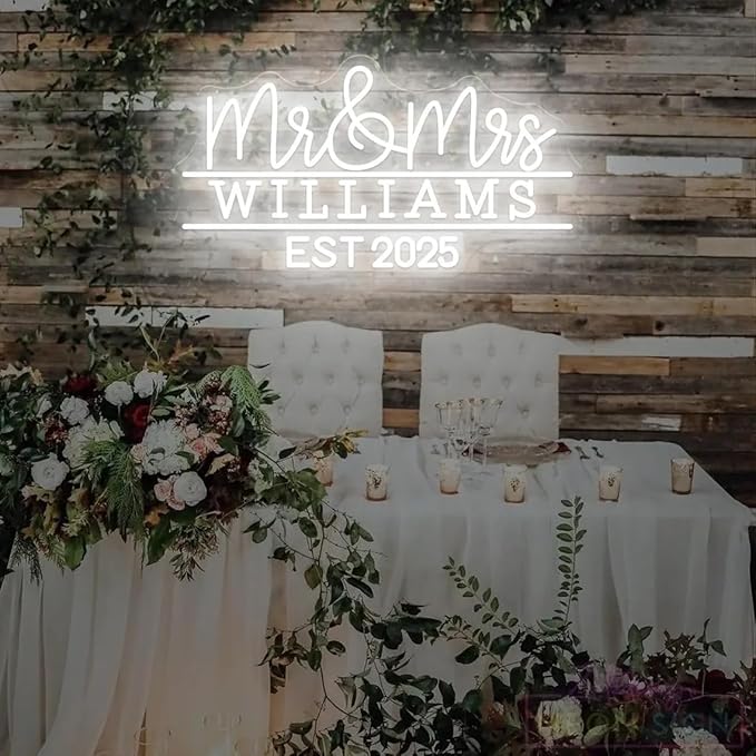 Mr and Mrs Name Neon Sign Custom Last Name LED Neon Light Home Wall Decor Wedding Engagement Party Backdrop Decoration Personalized Gifts ﻿