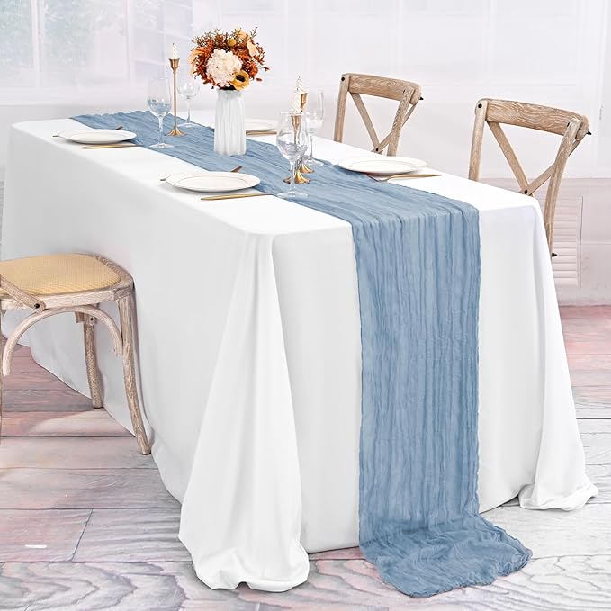 30 Pack Dusty Blue Table Runner 10Ft Cheesecloth Table Runner Boho Gauze Cheese Cloth Table Runners Romantic Long Sheer Fabric Table Runners for Wedding Party Bridal Shower