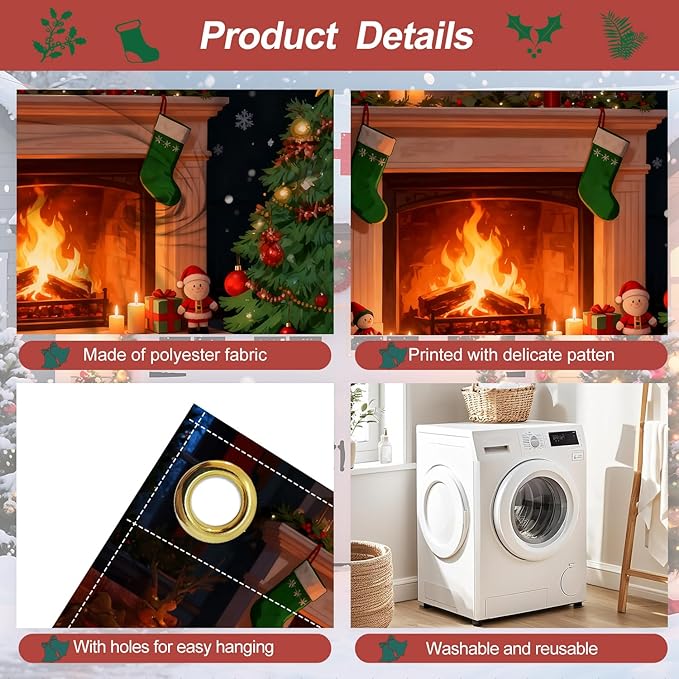 Christmas Garage Door Banner & Cover 7x16FT, Fireplace with Christmas Tree and Stockings, Large Outdoor Xmas Decoration for Garage Doors, Driveways, Winter Parties and Holiday Decor