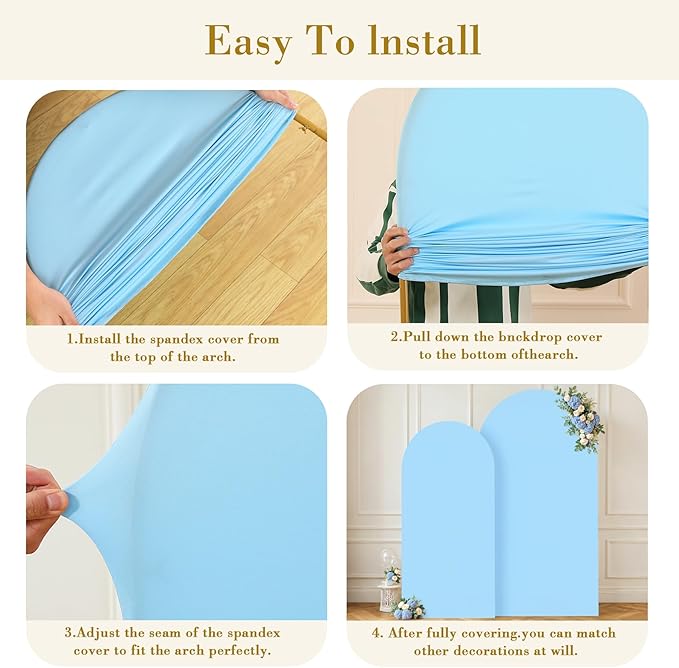 Baby Blue Photo Arch Backdrop Cover Set of 2 for Baby Shower Party 7.2ft and 6ft Arch Covers Stretchy Backdrop Spandex Arch Stand Covers for Boys Birthday Bridal Shower Ceremony Banquet Background