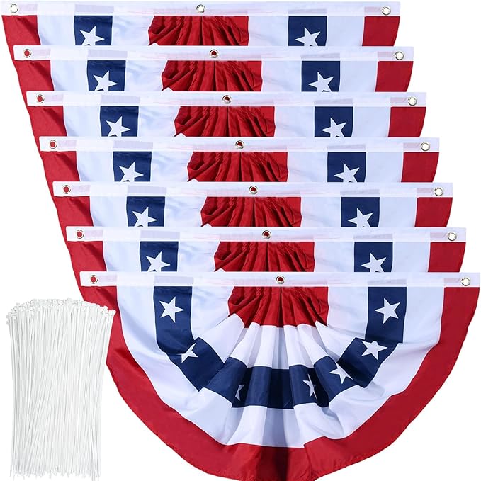 American Flag Bunting Patriotic Pleated Fan Flag USA Flags with Brass Grommets and Zip Ties for 4th of July Memorial Day Decoration Outdoor (7, 2x4 Feet)