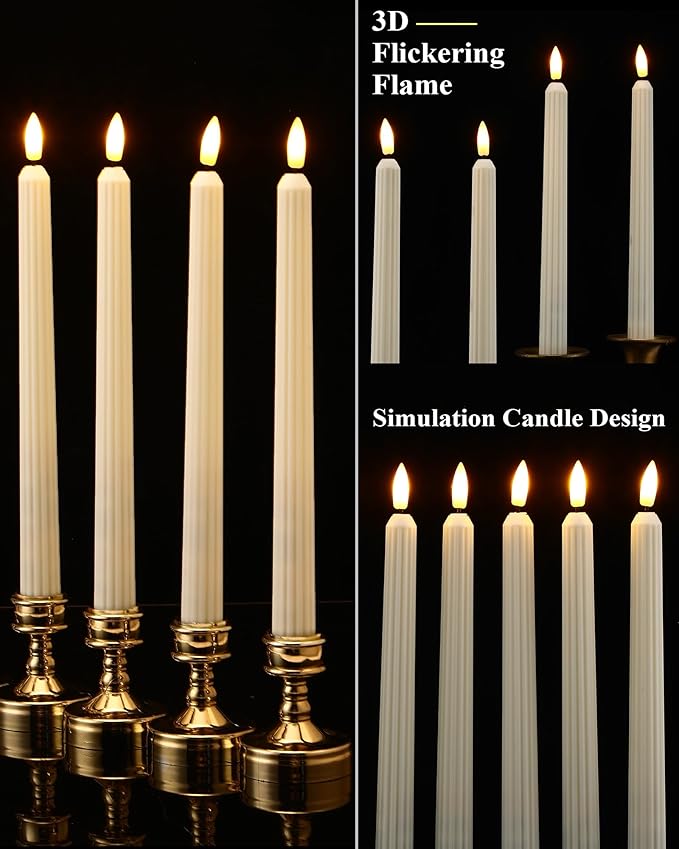 Retisee 30 Pcs 11 Inch Flameless Taper Candles LED Candles Bulk Battery Operated Taper Candle Flickering LED Candlesticks for Valentines Birthday Wedding Party Decor (Roman Style,Ivory)