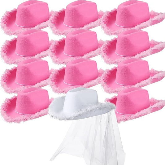 Unittype 12 Pcs Women Cowgirl Cowboy Hats Bachelorette Cowboy Hats for Bridal Shower Wedding Engagement Halloween Cosplay