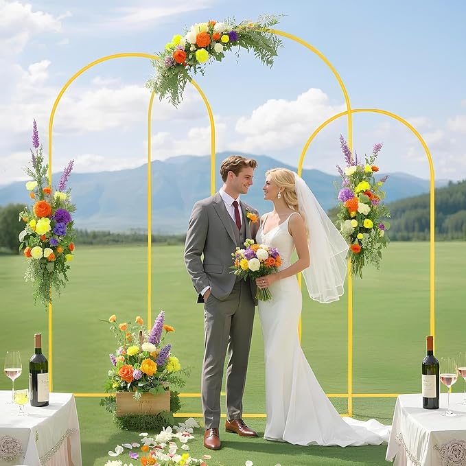 Metal Arch Backdrop Stand and Cover 6&6.6&7.2ft White Arch Backdrop Covers Gold Wedding Arched Frame Set of 3 Arch Stand with Cover for Baby Shower Wedding Banquet Reception Decor