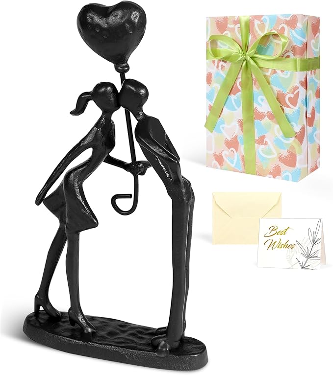 Kissing Couple Small Statue Cast Iron Sculpture Decor, Valentines Gifts for Her Wife Him, Wedding Anniversary Romantic Gifts for Couple Women Men Wife Husband Girlfriend Birthday