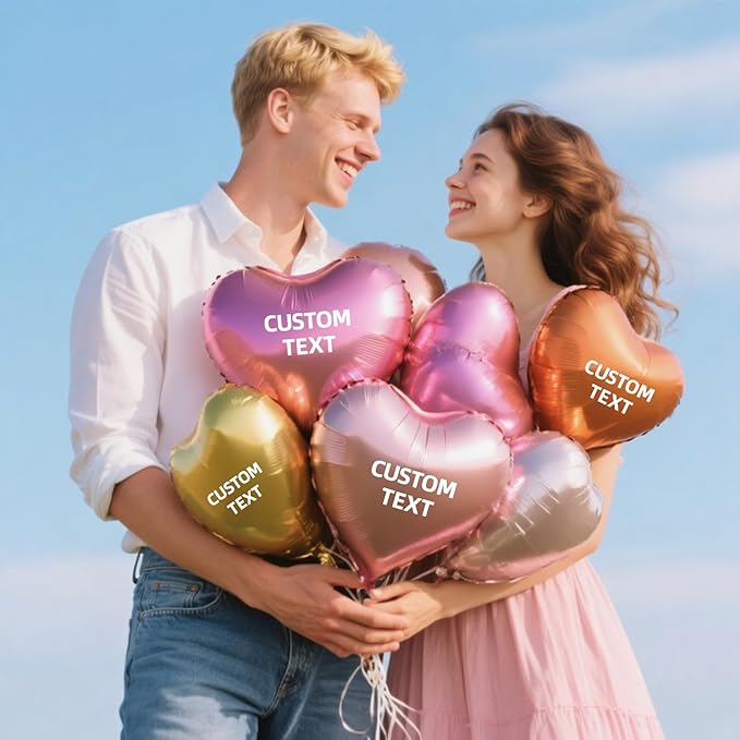 Custom Foil Balloons – Personalized Round & Heart Shaped Balloons for Logo, Text or Photo – Event, Birthday, Wedding, Business Promotion (heart, 100)