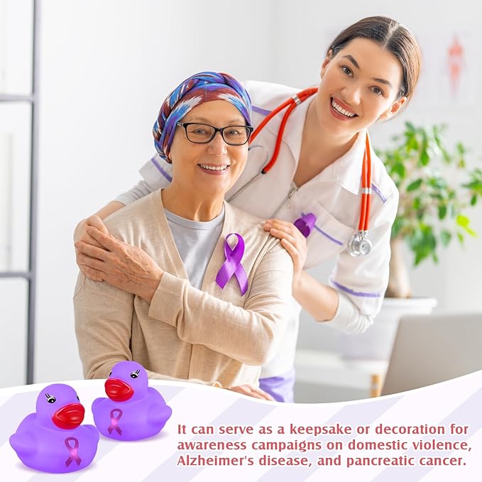 200 Pcs Purple Rubber Ducks Domestic Violence Awareness Ribbon Bath Duck Float Mini Bath Toys Bulk Pancreatic Cancer Alzheimers Awareness Products for Charity Event Supplies