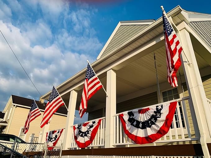 ROTERDON American Flag Bunting - 5x10 ft, Outdoor Patriotic Bunting, Embroidered 4th of july Decorations Outdoor, with Brass Grommets