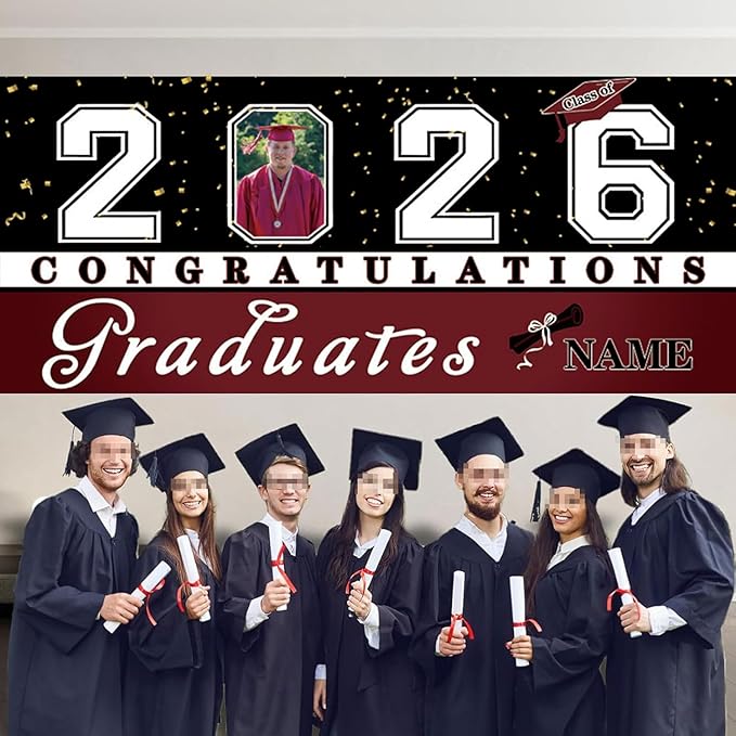 Custom Graduation Garage Door Banner Decoration 7x16ft with Photo Congrats Garage Door Cover 2026 Party Photo Booth Backdrop Party Supplies(Maroon)