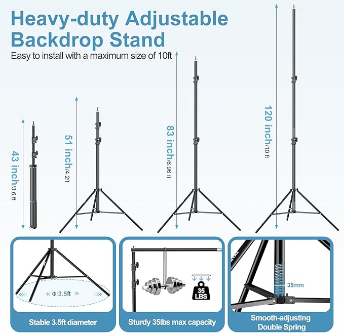 EMART 10x10FT Backdrop Stand Heavy Duty,Photo Back Drop Adjustable Stand Kit with 4 Backdrop Clamps and Carry Bag,Background Support System for Photography Studio,Parties,Wedding,Event Decorations