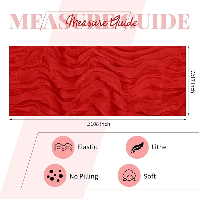 15 Pack Red Cheesecloth Table Runner 17 x 108 Inch Fall Thanksgiving Boho Rustic Farmhouse Gauze Cheese Cloth Runner for Wedding Party Baby Shower Home Decor Holiday Decorations