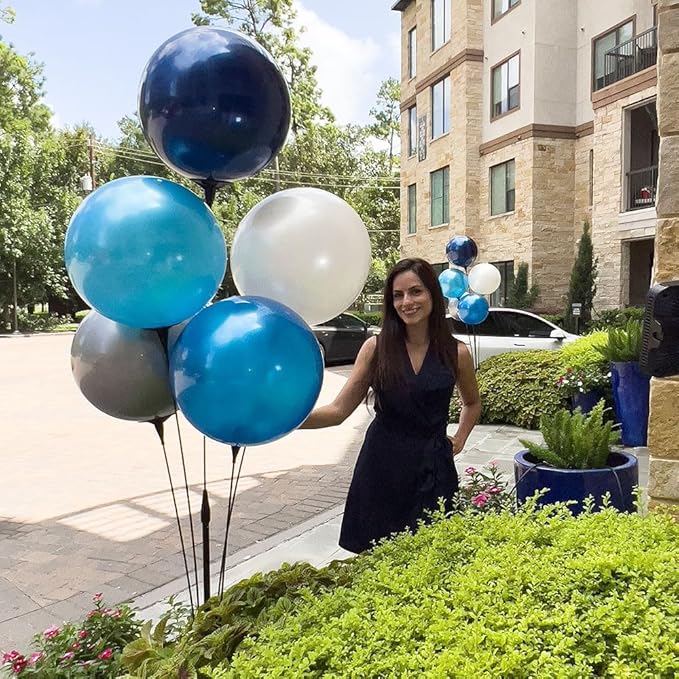 Reusable Outdoor Balloon Clusters - Helium Free, All-Weather, Durable, Plastic Balloons for Advertising, Real Estate, Grand Openings & Events (Navy,Light Blue,White,Silver,Blue)