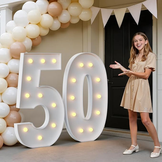 imprsv 4FT Marquee Numbers 50, Light Up Numbers for 50th Birthday Party Decorations, Light Up Sign 50 for Anniversary Party Decor, Pre-Cut Foam Board Kit