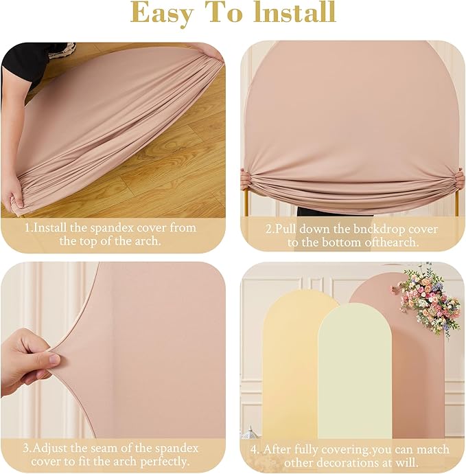 Ivory Arch Backdrop Cover 3 Set-8FT, 7.2FT, 6.6FT, Spandex Fitted Wedding Arch Stand Covers for Baby Shower Birthday Party Bridal Shower Wedding Photo Balloon Arch Stand Background Decorations
