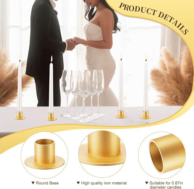 48 Pcs Taper Candle Holders Bulk for Wedding Pillar Candles Metal Taper Candlesticks Holders Centerpieces Short Candle Stick Dinner Decor for Party Anniversary Dinning Table Gift (48, Gold)