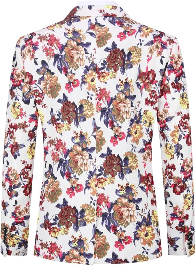 Cloudstyle Mens 2 Piece Suit Notched Lapel Sport Coat Floral One Button Slim Fit Tweed Suit