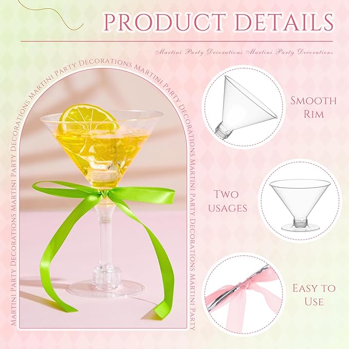 Maxdot 30 Sets A Tini Bit Older Birthday Party Supplies 5 oz Espresso Martini Glasses Plastic Mini Champagne Tower with Bows for Espresso Martini Bachelorette Decoration Tiny Bar(Pink, Green)