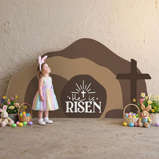 Teling Empty Tomb Easter Scene and Cross Decoration Easter Resurrection Scene Cardboard Stand up Jesus Nativity Cross Decor He Is Risen Cardboard Decor for Religious Home Office Christian Gifts
