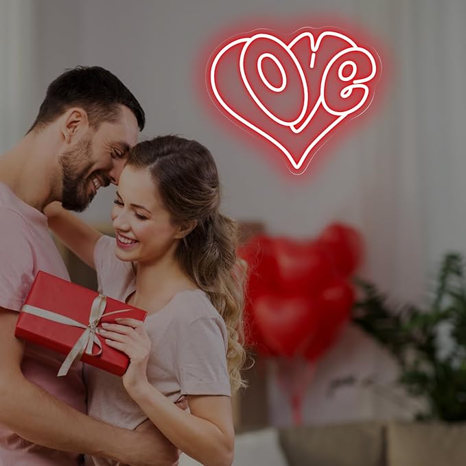 Love Heart Neon Sign, Red Romantic LED Wall Light for Bedroom, Valentine's Day Gift, Lover Valentine Decor, Romantic Home Decor, Couple Space Wall Art 15″ × 12.6″