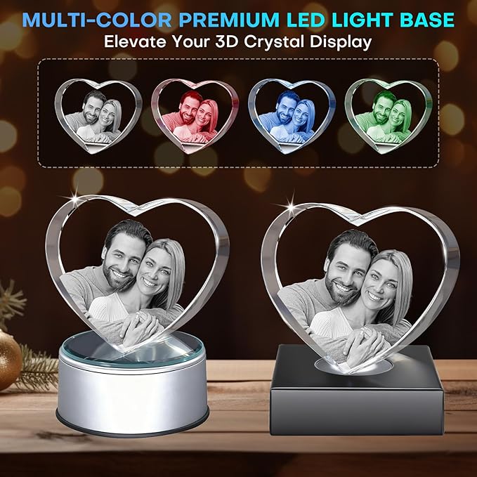 3D Crystal Photo Personalized Couple Gift ,Custom Laser Engraved Glass with Your Photo,Valentine’s Day Gifts for Women,Wife,Girlfriend, Romantic Heart-Shaped Keepsake