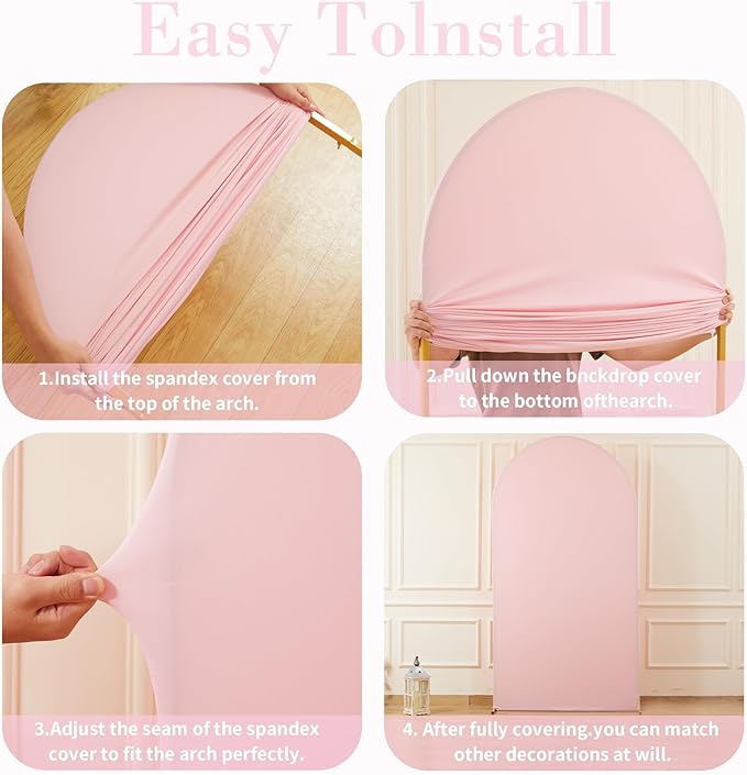 Pink Arch Cover 3 Set - 6.6FT, 7.2FT, 8FT Pink Arch Backdrop Cover Spandex Wedding Arch Stand Covers for Birthday Party Baby Shower Girls Bridal Shower Wedding Banquet Photo Background Decorations