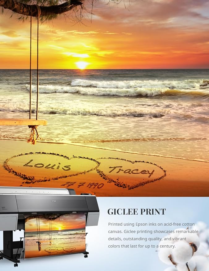 IPIC - "Eternal Love Personalized Canvas Wall Art, Custom Beach Sunset Scene with Names and Date in Sand, A Personalized Gift for Couple, Wedding, or Anniversary, Coastal Home Decor