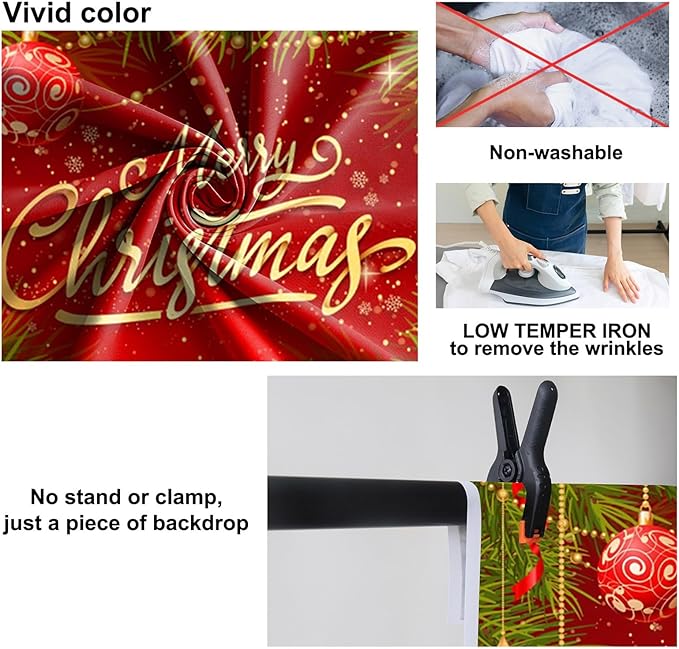 Baocicco 10x8ft Merry Christmas Backdrops for Photoshoot Green and Red Leaves Baubles Snowflake New Year Eve Banner Backdrop Xmas Party Decorations Winter Holiday Banner Photo Booth Studio Prop