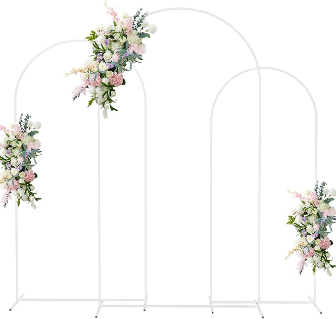 Asee'm Wedding Arch Stand Set of 3 (7.2FT, 6.6FT, 6FT) White Metal Arched Backdrop Frame for Ceremony Parties Birthday Baby Shower Garden Balloon Decoration
