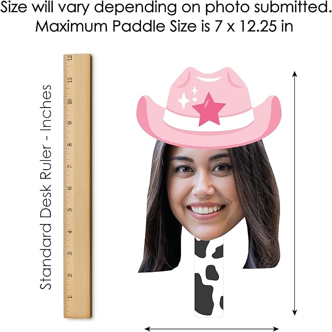 Big Dot of Happiness Custom Photo Last Rodeo - Pink Cowgirl Bachelorette Party Head Cut Out Photo Booth and Fan Props - Fun Face Cutout Paddles - Set of 6