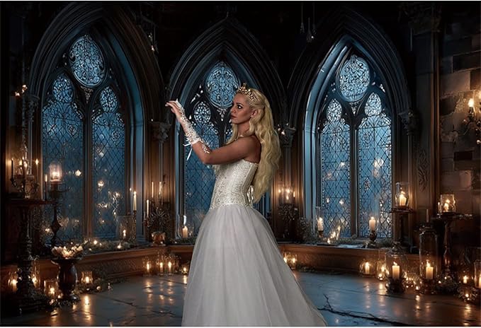 Baocicco Vintage Castle Wall Backdrop Photography 8x6.5ft Night Candlelight Gothic Fantasy Castle Ancient Arch Window Background Halloween Backdrops Wedding Birthday Party Decorations Props Video