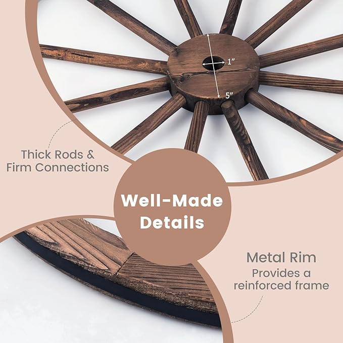 Tangkula 30" Decorative Wooden Wheels Set of 2, Decorative Wall Fir Wood Treated by Carbonization, Vintage Wagon Wheels for Garden, Bar, Restaurant Decoration (2 Pack)