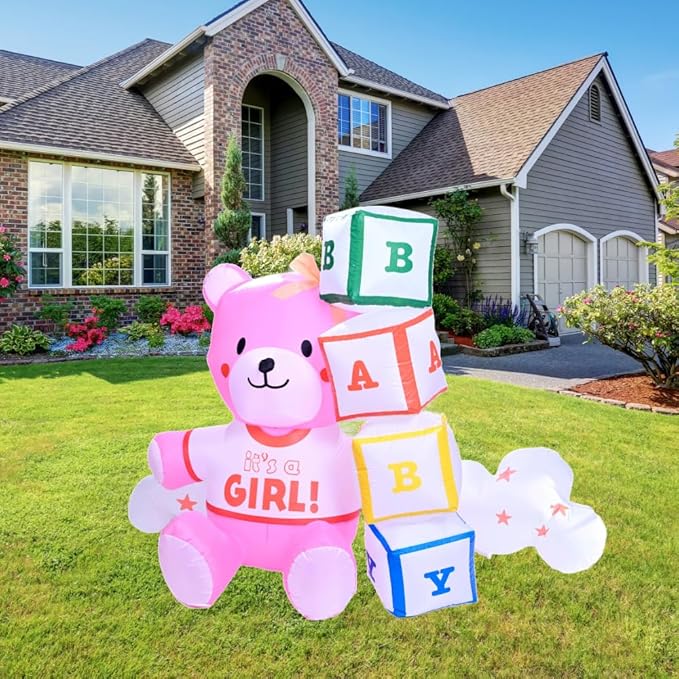 5.5Ft Inflatable Little Cub Arrival Girl Yard Garden Lawn Decoration, Outdoor Lighted Blow Up Display, Indoor Home Celebration, Birthday Party Holiday Decor Yard Prop Sign