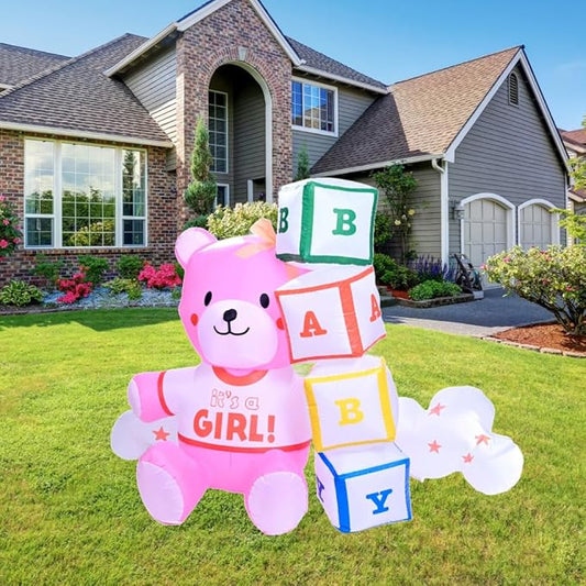 5.5Ft Inflatable Little Cub Arrival Girl Yard Garden Lawn Decoration, Outdoor Lighted Blow Up Display, Indoor Home Celebration, Birthday Party Holiday Decor Yard Prop Sign
