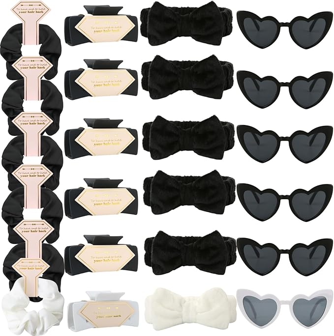 Bridesmaid Scrunchies Proposal Gifts square 4.1inch Bachelorette Hair Claws Clips Girls heart sunglasses headband gift for Wedding Party Favors (24, White&Black)