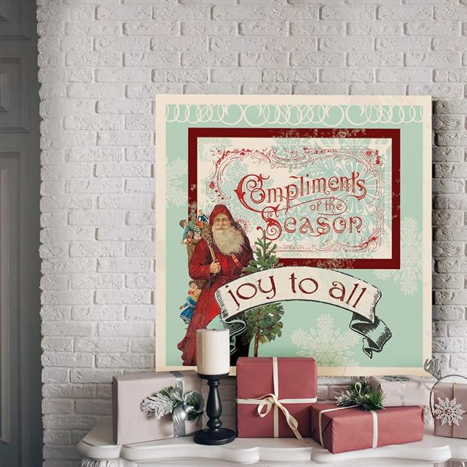 Renditions Gallery Joy to All Santa Wall Art, Christmas & Winter Artwork, Holiday Decor, Old World Santa Claus, Premium Gallery Wrapped Canvas, Ready to Hang, 32 in H x 32 in W, Made in America