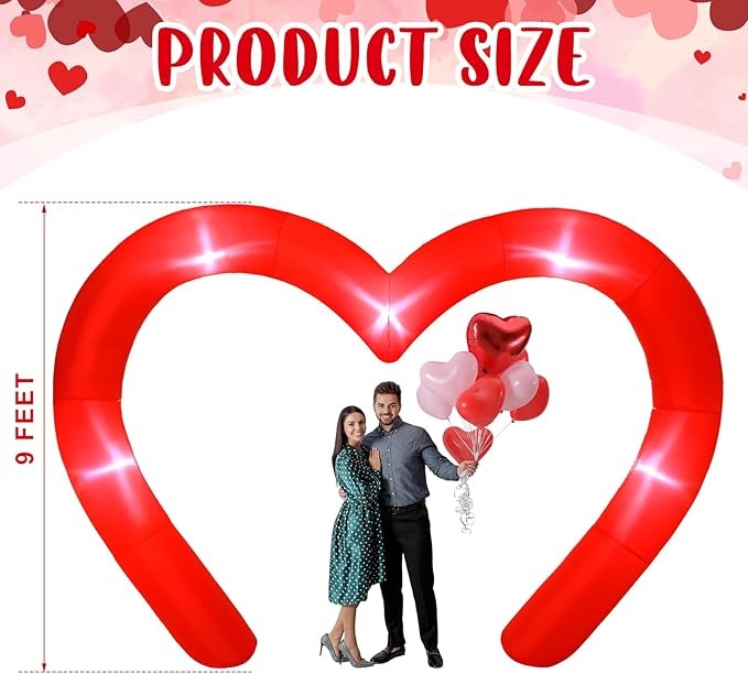 Shappy 9 FT Valentine Inflatables Outdoor Decorations Heart Blow up Inflatable Archway with Build in LEDs for Indoor Outdoor Lawn Yard Garden(Red)