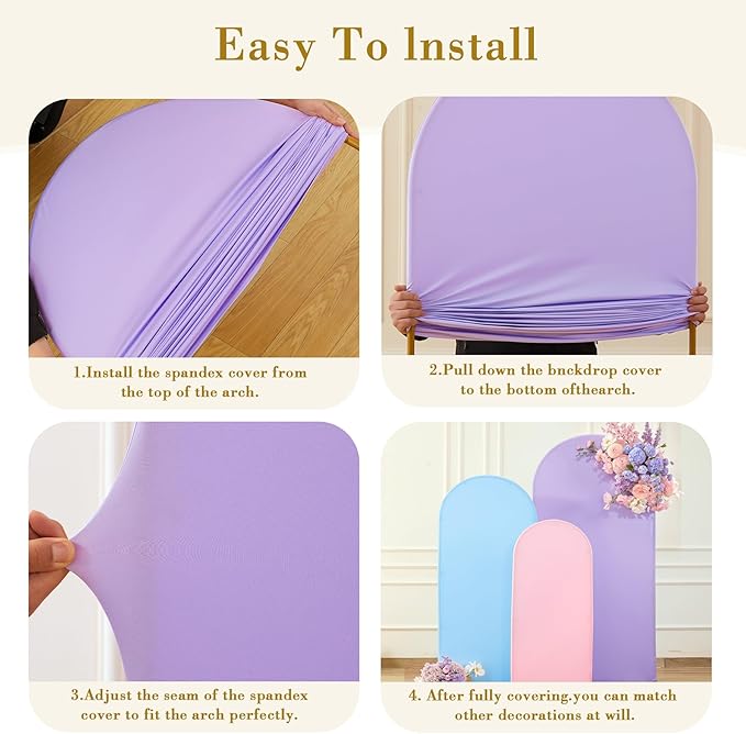 Pink Purple Blue Arch Backdrop Cover 3 Set-7.2FT, 6.6FT, 6FT Spandex Fitted Wedding Arch Stand Covers for Baby Shower Birthday Party Wedding Ceremony Photo Arch Stand Background Decorations
