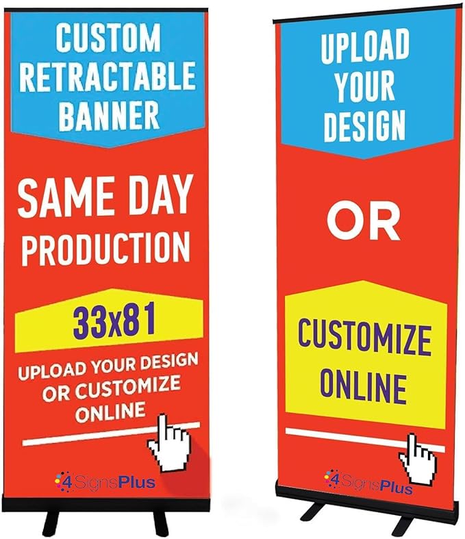 Custom Retractable Banner with Aluminum Frame - Portable, Durable & Easy Setup - For Events, Promotion & Advertising (Black Stand, 33"x81")