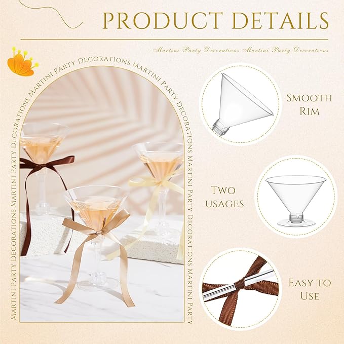 Maxdot 30 Sets A Tini Bit Older Birthday Party Supplies 5 oz Espresso Martini Glasses Plastic Mini Champagne Tower with Bows for Espresso Martini Bachelorette Decoration Tiny Bar(Coffee, Khaki, Beige)