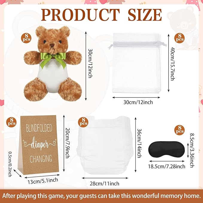 6 Set Bear Blindfolded Diaper Changing Baby Shower Games with Blindfold Changing 12 Inch Bear Dolls Diapers Gift Bags for Baby Shower Gender Reveal Raffle Party Game
