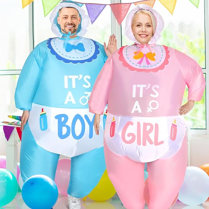 2 Pcs Inflatable Baby Costume for Adults Blow up Gender Reveal Baby Costume Suit for shower party Halloween Cosplay(Cute)