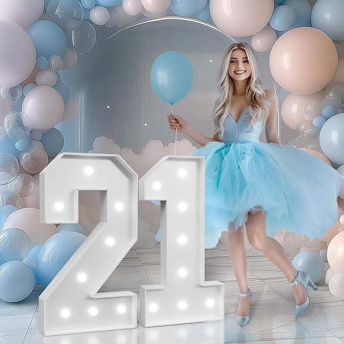Marquee Numbers 3 feet tall,Cool White Light Up Numbers 2, Large Numbers for 21th 20th Birthday Party Decorations, Big 2024 Numbers for Anniversary Decor（DIY Kits）