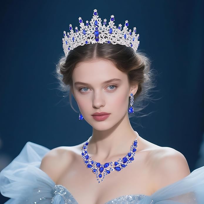 Kamirola Tiaras and Crowns for Women,Tiaras Earrings Necklace, Crystal Bridal Jewelry Set（TR83