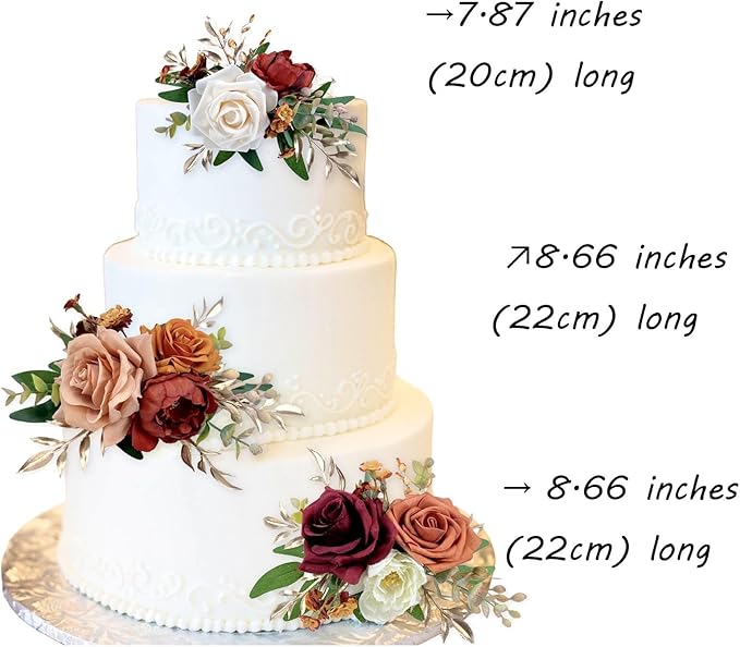 CherishedMoments 3Pcs Cake Topper Set, Artificial Flowers Decor Burnt Orange Cake Topper Decorations for Ceremony, Anniversary, Fall Vintage Wedding