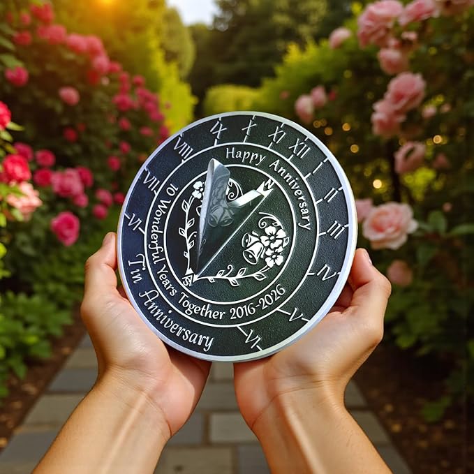 Anniversary Sundial Gift for 10th Tin Wedding Anniversary in 2026 - Recycled Metal Home Decor Or Garden Present Idea - Handmade in UK for Him, Her Parents Or Couples 10 Year Celebration